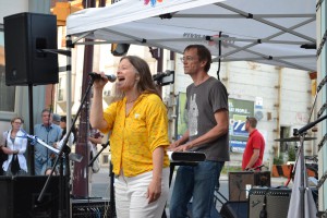 Me belting out lead vocals on one number. David on keys.